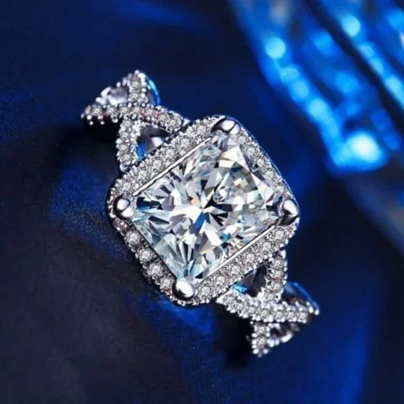 Braelynn Square Cushion Cut CZ Side Cross Sterling Silver Ring Size 6 Gift Boxed - Picture 3 of 11